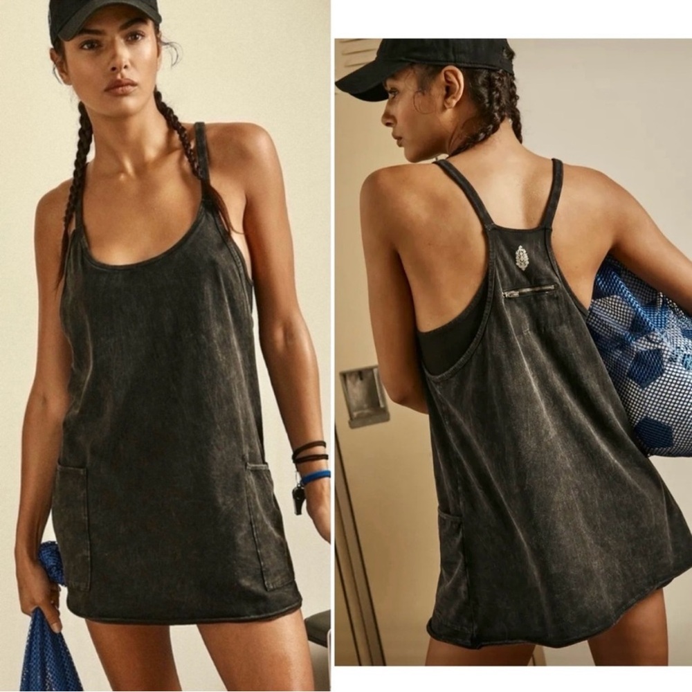 Free People Hot Shot Mini Dress in Acid Wash Black NWOT XS Small Medium - Picture 7 of 12
